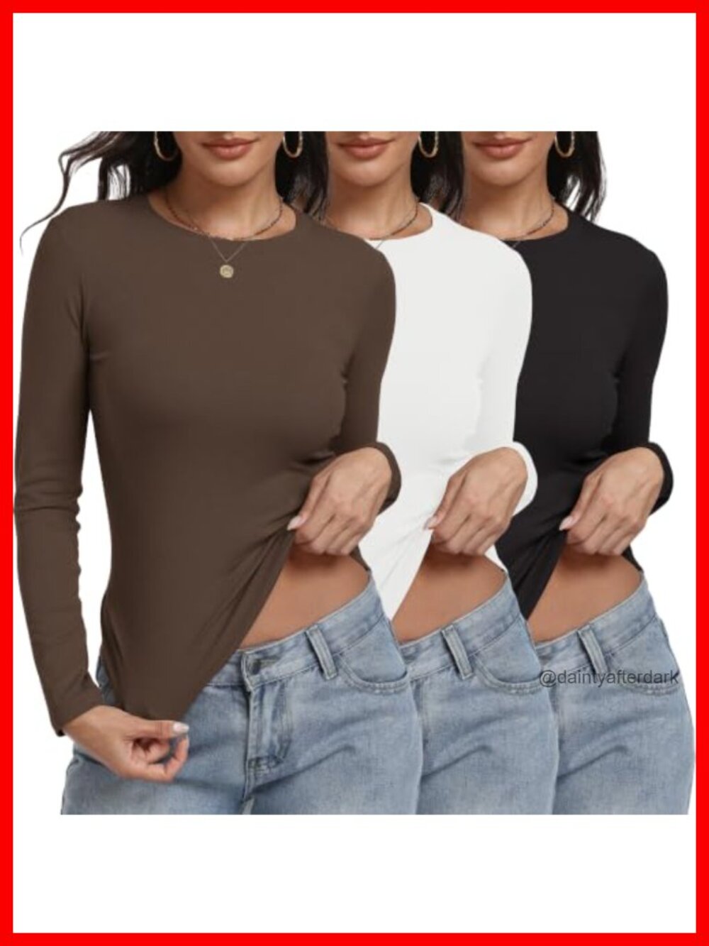 Long Sleeve T-Shirts Slim Fit Crew Neck Tee for Tucking